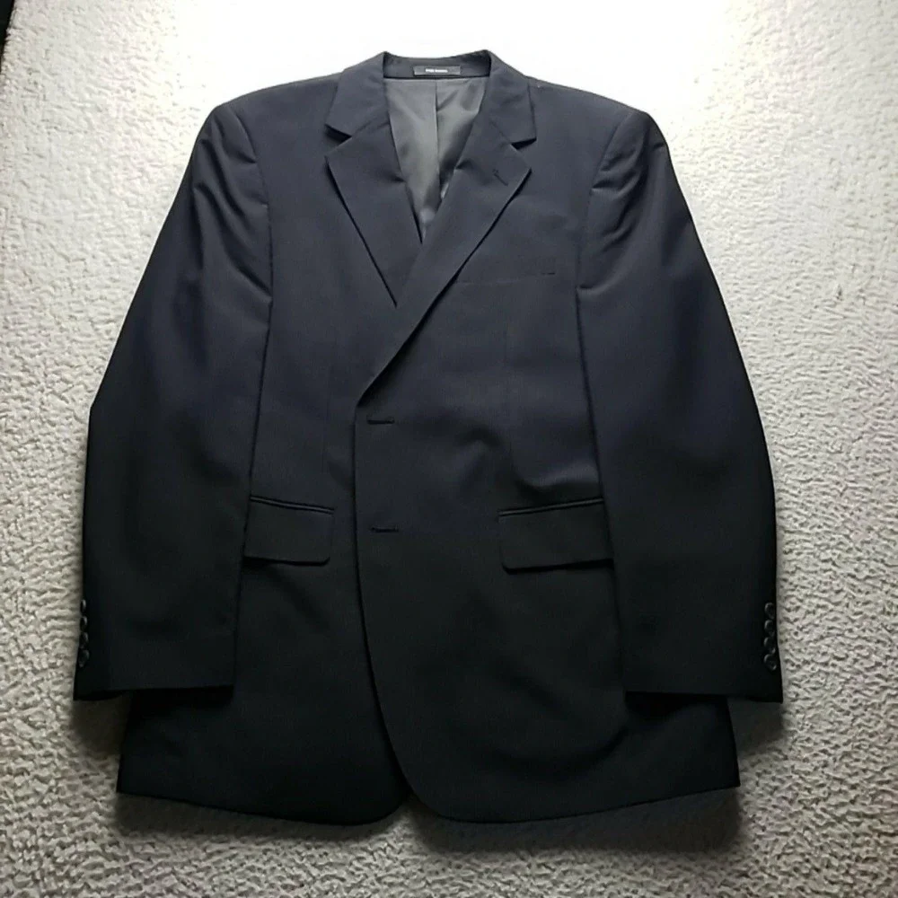 Van Heusen Suit Jacket Mens 42R Black Pinstripe Polyester Rayon Notch Lapel